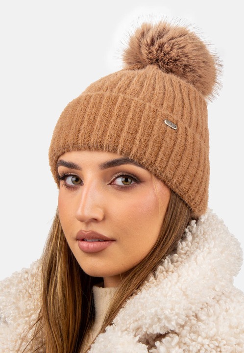 Caciula pentru femei cu pompon, Cu interior din fleece, Perfecta pentru plimbari sau activitati de iarna, 16047, 50% acrilic, 50% poliester, Cu Logo, One-Size, Maro