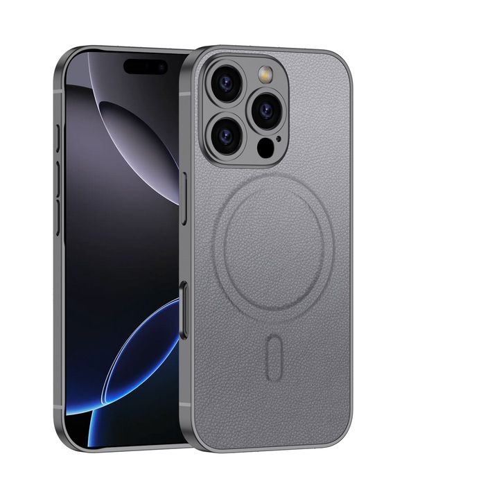 Apple iPhone 16 Pro Max kompatibilis tok, MagSafe ökológiai bőr Agora, szürke
