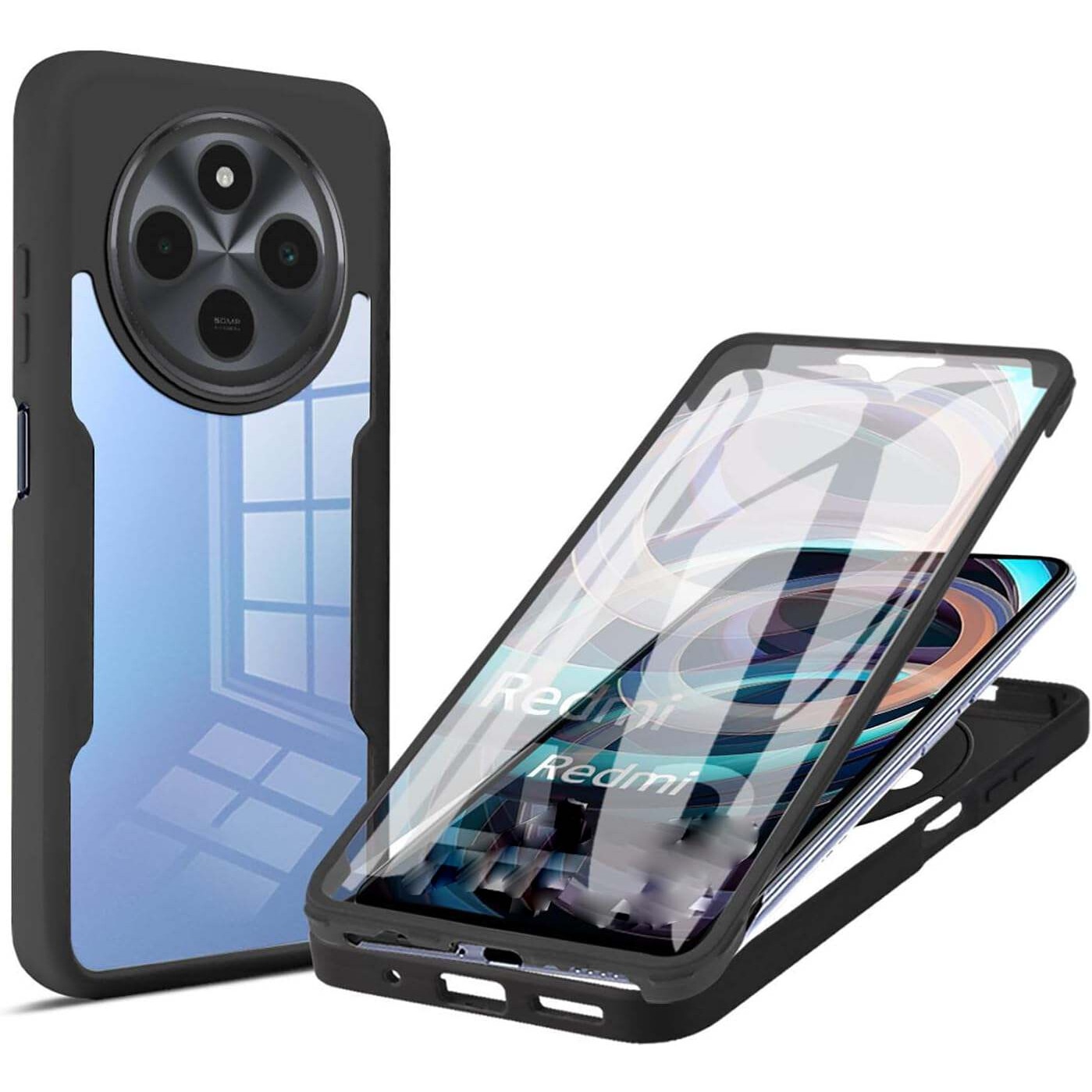 Pachet 360: Husa cu folie integrata pentru Xiaomi Redmi 14C Cover360 fata / spate - negru