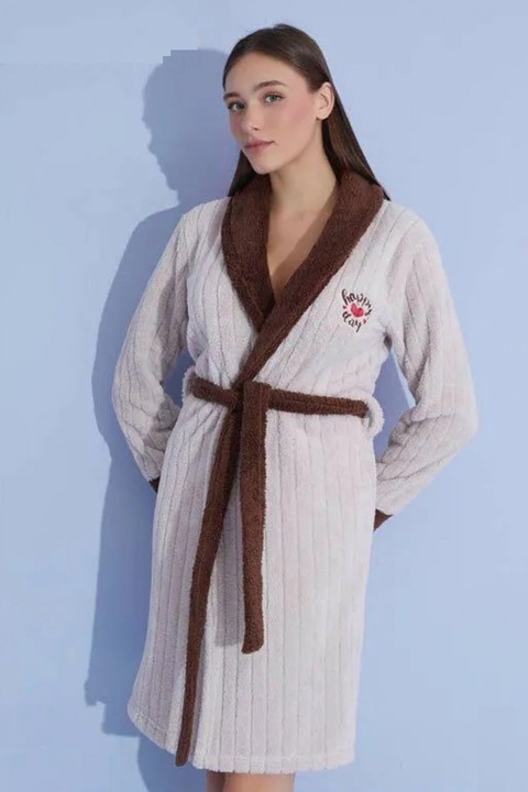 Дамски халат, коколино мек полар, пухкав, с колан, сив/кафяв 90412 8260, Кафяв