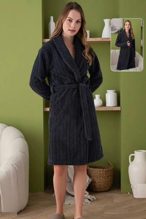 Дамски халат, коколино софт-полар, пухкав, с колан, Тъмно син 7004 8264, Тъмносин