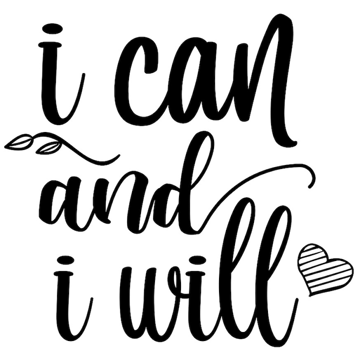 Sticker Exterior cu inimioara si textul "I can and I will" - eu pot si o voi face, Vinyl Negru, 40 cm
