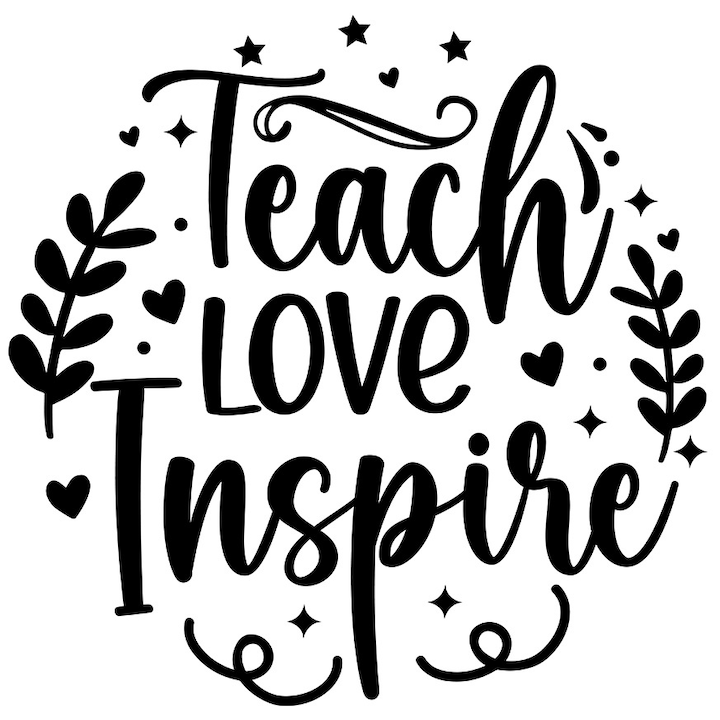 Sticker Exterior cu textul in engleza "Teach, love, inspire" - preda iubeste inspira scoala, Vinyl Negru, 50 cm