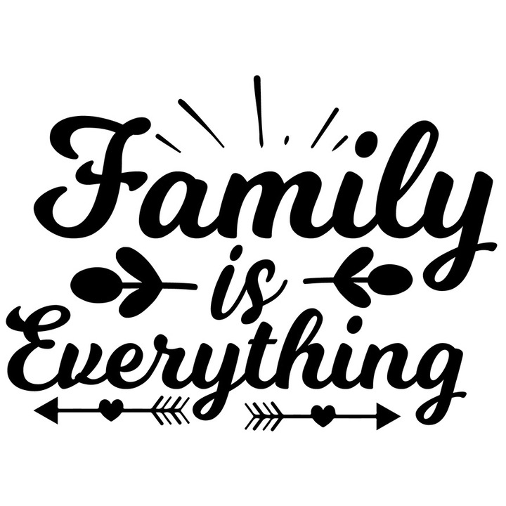 Sticker Exterior cu inimioare si textul "Family is everything" - familia este totul, Vinyl Negru, 30 cm