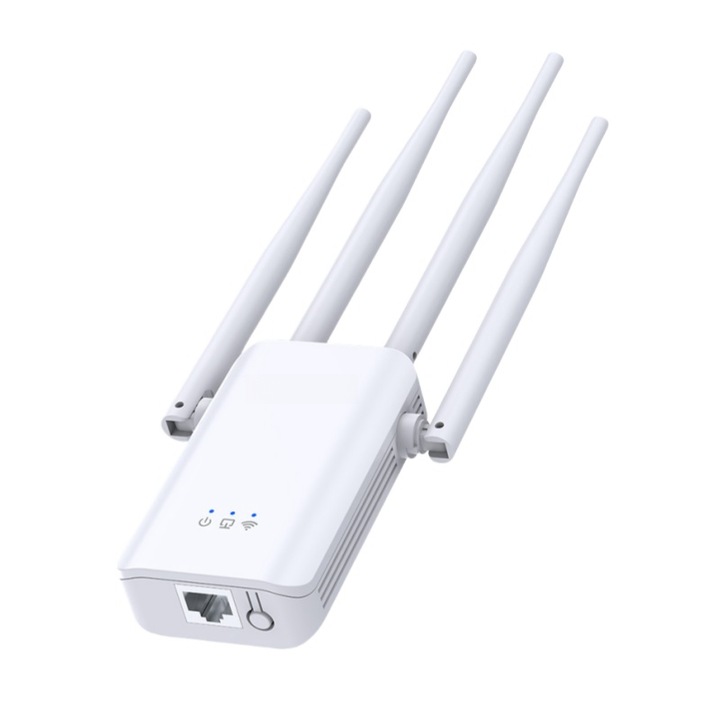 Adaptor wireless, Home WIFI Signal Expander, Whole House Network Through Wall Coverage, 300M Relay, patru antene puternice, viteza de transmisie rapida, stabila fara caderi, alb