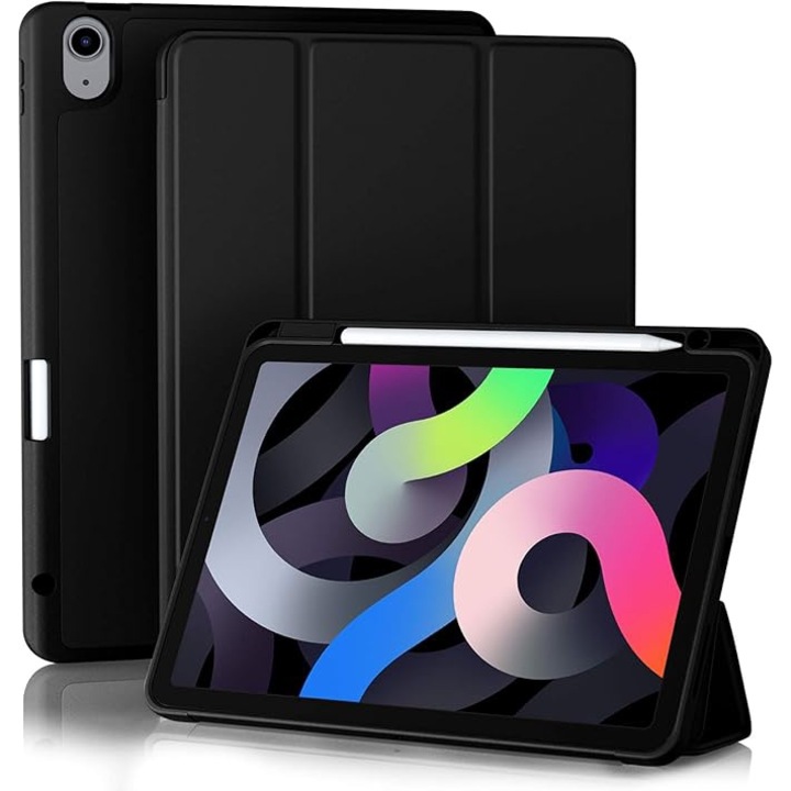 Tablettok Apple iPad Air 11 hüvelykes M2 2024, Pro 11 hüvelykes, Air 4 és 5 generációs tablethez, automatikus ébresztés/alvó funkció, tolltálcával, fekete