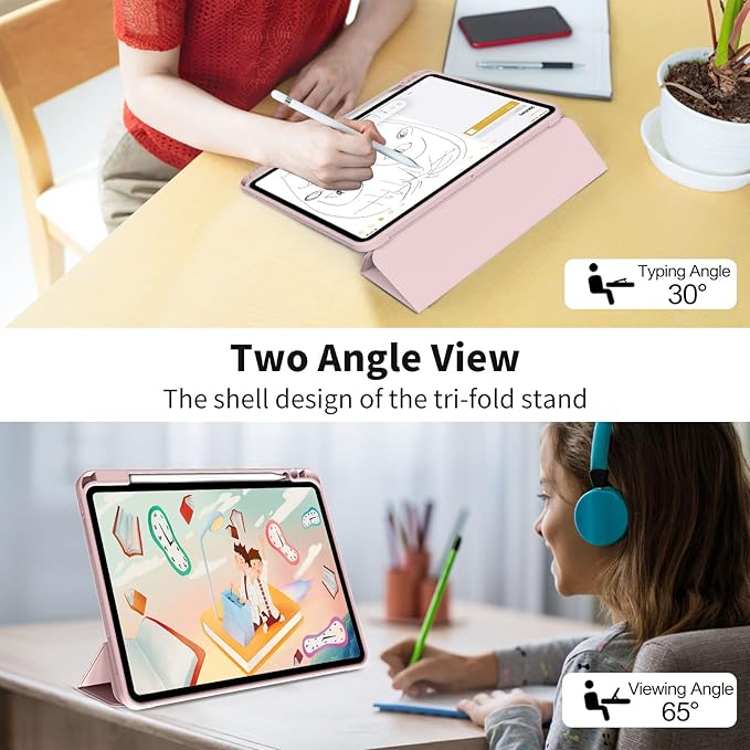 Husa de protectie pentru tableta, potrivita pentru Air 13-inch (2024)/Pro 12, 9-inch (2018/2020/2021/2022 3/4/5/6 generatii), cu tava pentru stilouri, trezire/dormire automata, Roz