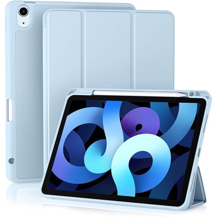 Tablet védőtok, alkalmas iPad Air-hez, 11 hüvelykes M2 2024, Pro 11 hüvelykes, Air 4 és 5 generációhoz, automatikus ébresztés/alvó funkció, tolltartóval, Világoskék