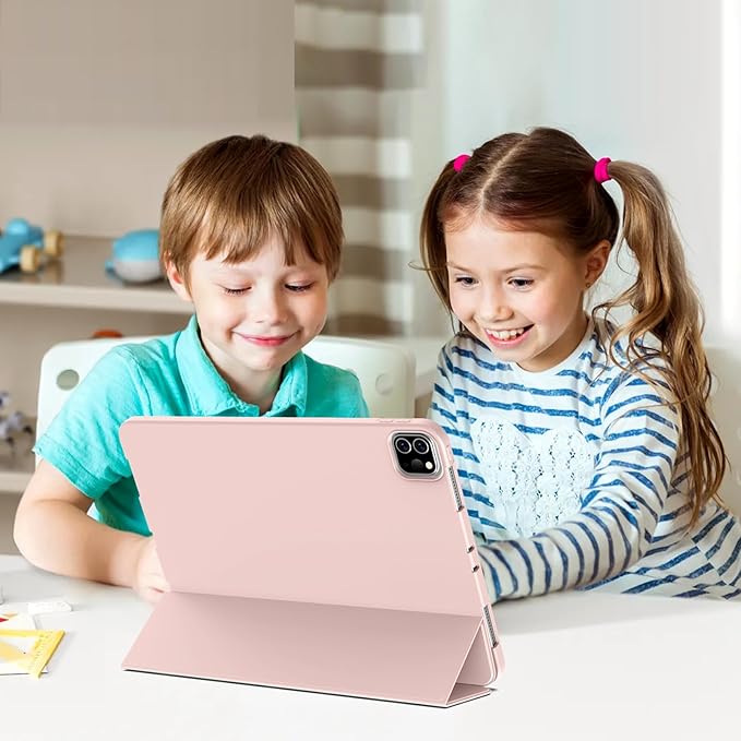 Husa de protectie pentru tableta, potrivita pentru Air 13-inch (2024)/Pro 12, 9-inch (2018/2020/2021/2022 3/4/5/6 generatii), cu tava pentru stilouri, trezire/dormire automata, Roz