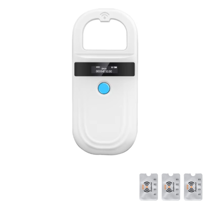 Scanner Cipuri RFID Animale, Cititor Microcipuri 134.2kHz 125kHz, Alb, 3 Protectii Rfid, UnderShop®
