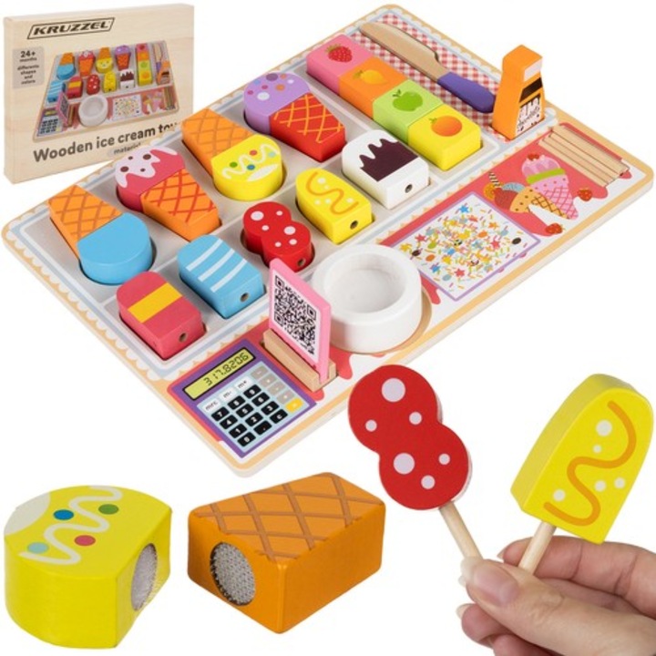 Magazin de inghetata din lemn Velcro Ice Cream Making Set pentru copii