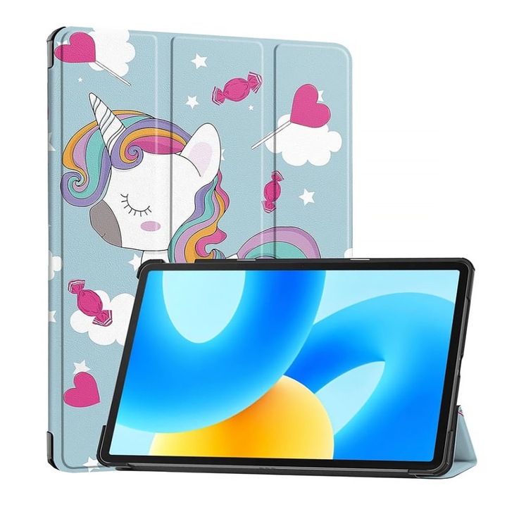 Кожен калъф за таблет за Samsung Galaxy Tab S10 Ultra, Пълна защита, Топ качество, Дизайн на еднорог, Многоцветен