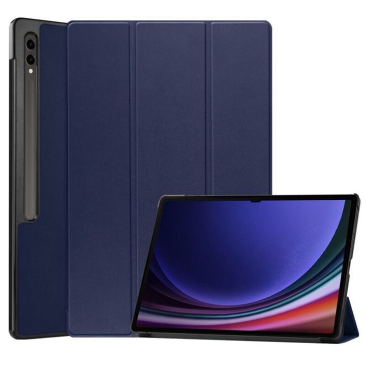 Калъф за таблет за Samsung Galaxy Tab S10 Plus 12,4 инча, пълна 360 защита, кадифена вътрешност, функция на стойка, защитен дисплей, интелигентно покритие, ъгли против удар, PU кожа, син