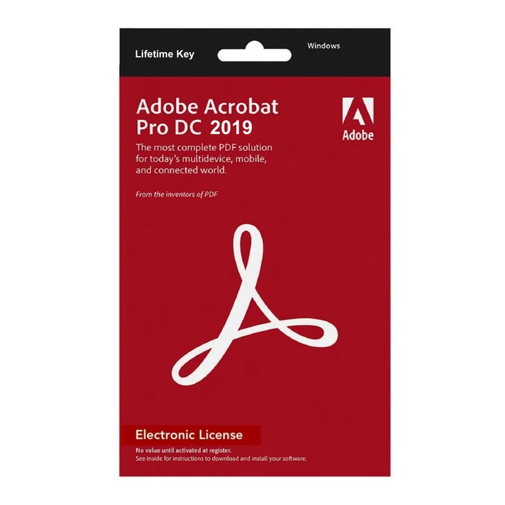Adobe Acrobat PRO 2019 licenc, állandó elektronikus kulcs, 1 eszköz