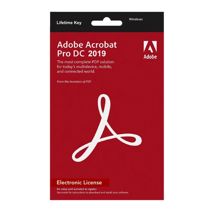 Лиценз за Adobe Acrobat PRO 2019, постоянен електронен ключ, 1 устройство
