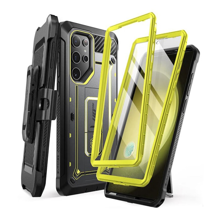 Samsung Galaxy S24 Ultra, Unicorn Beetle Pro készülékkel kompatibilis védőburkolat, fóliával, polikarbonát, neonsárga-fekete