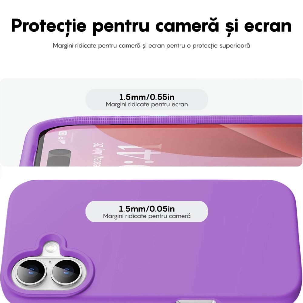 Husa CASEY STUDIOS™ compatibila cu iPhone 16, Soft Silicone Premium, Microfibra in Interior, Light Purple, de Protectie, Ultra Slim, pentru Incarcare Wireless, Margini Ridicate de Protectia Ecranului si a Camerelor