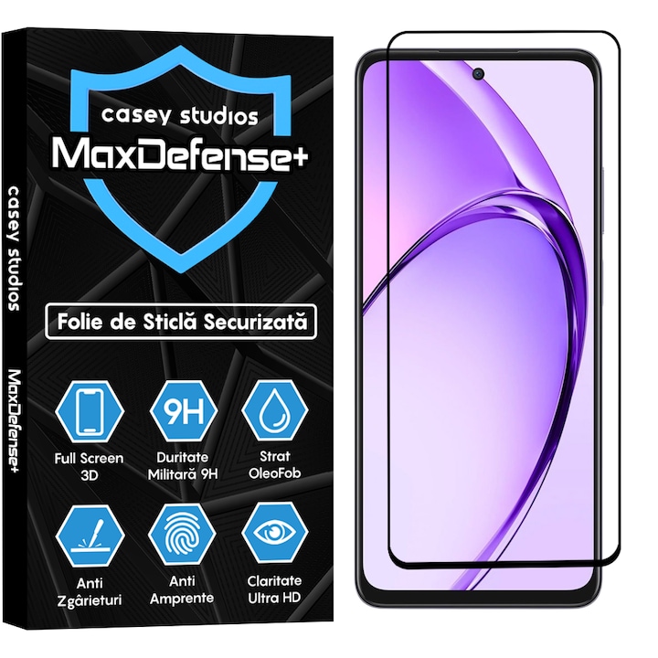 Folie Sticla CASEY STUDIOS™ compatibila cu Oppo A80, Full Cover 3D, Full Glue, Sticla Securizata, Duritate Militara, Ultra HD, Protectie Profesionala Ecran 3D, Anti Zgarieturi, Anti Socuri