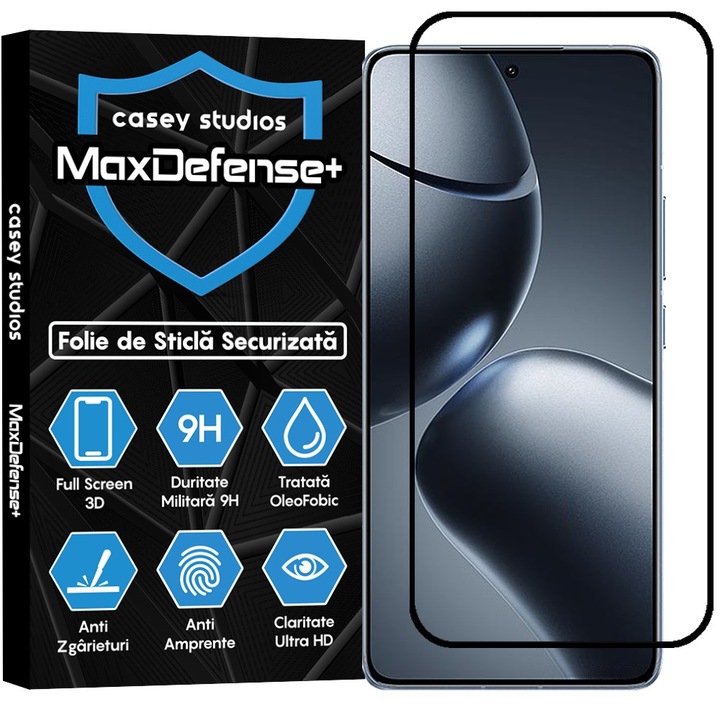 Folie Sticla CASEY STUDIOS™ compatibila cu Xiaomi 14T Pro, Acoperire Completa 3D, Sticla Securizata, Duritate Militara, Ultra HD, Protectie Profesionala Ecran 3D, Anti Socuri