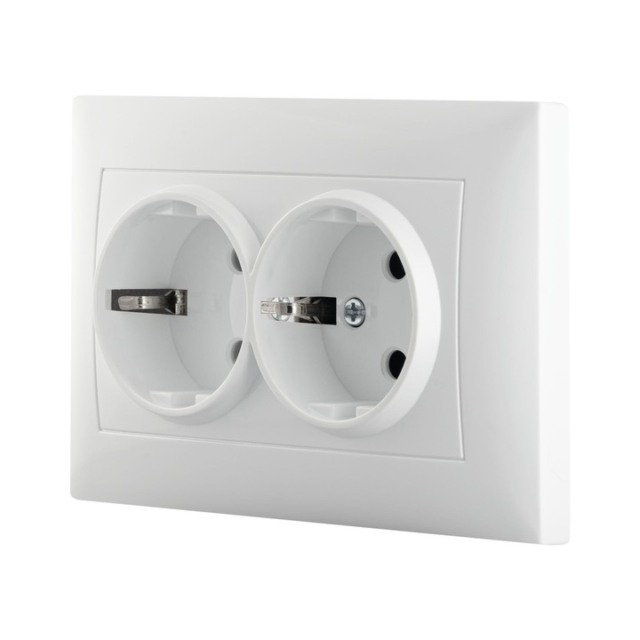 Priza schuko dubla Lexman Lika, clasica, IP20, alba