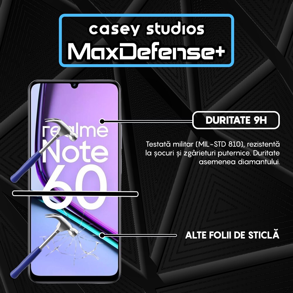 Folie Sticla CASEY STUDIOS™ compatibila cu Realme Note 60, Full Cover 3D, Full Glue, Sticla Securizata, Duritate Militara, Ultra HD, Protectie Profesionala Ecran 3D, Anti Zgarieturi, Anti Socuri