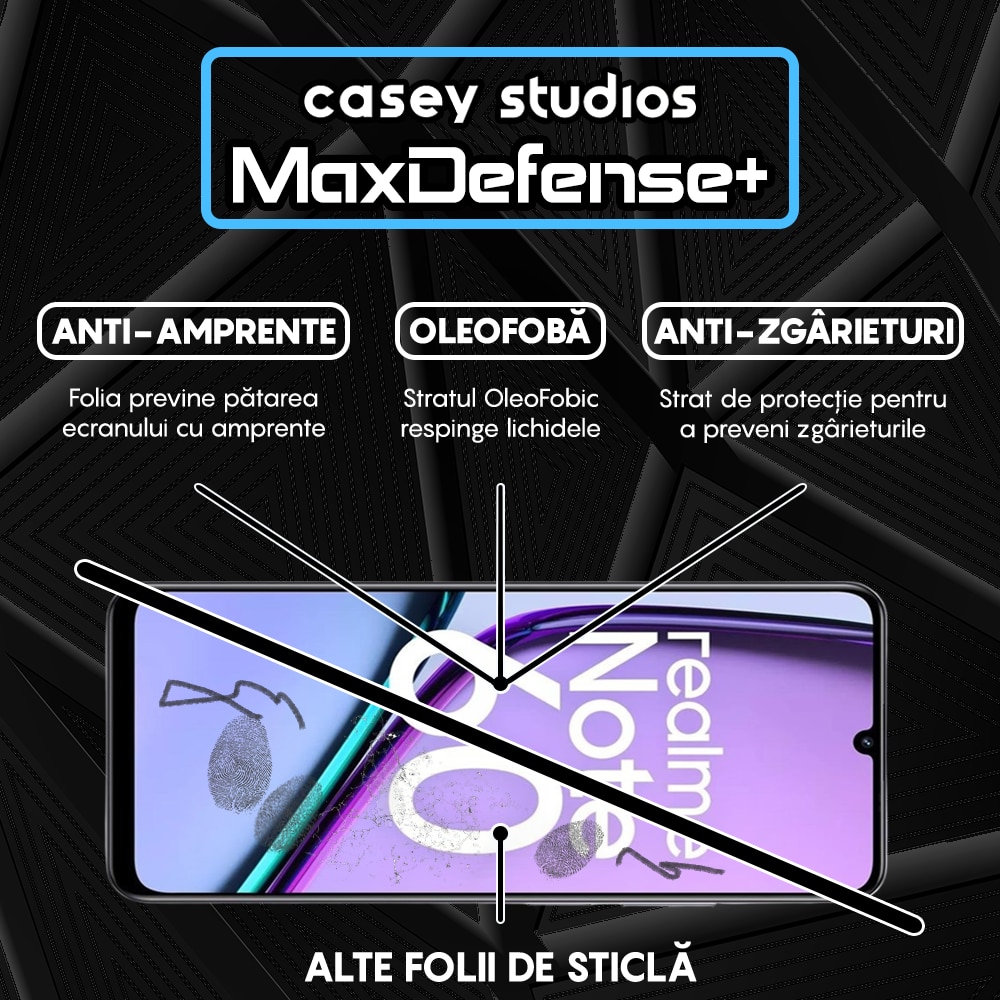 Folie Sticla CASEY STUDIOS™ compatibila cu Realme Note 60, Full Cover 3D, Full Glue, Sticla Securizata, Duritate Militara, Ultra HD, Protectie Profesionala Ecran 3D, Anti Zgarieturi, Anti Socuri