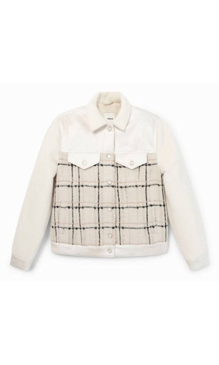 Palton dama, DESIGUAL, Chaq-Helga, Poliester/Lana, Alb/Bej, XL