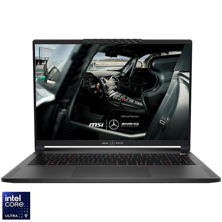 MSI Stealth 16 Mercedes AMG A1VGG gaming laptop, Intel® Core™ Ultra 9 185H, 16", IPS QHD+, 240 Hz, 32 GB DDR5 RAM, 2 TB SSD, NVIDIA® GeForce RTX 4070 8GB GDDR6, No OS, Nemzetközi angol billentyűzet, Gray-Selenite