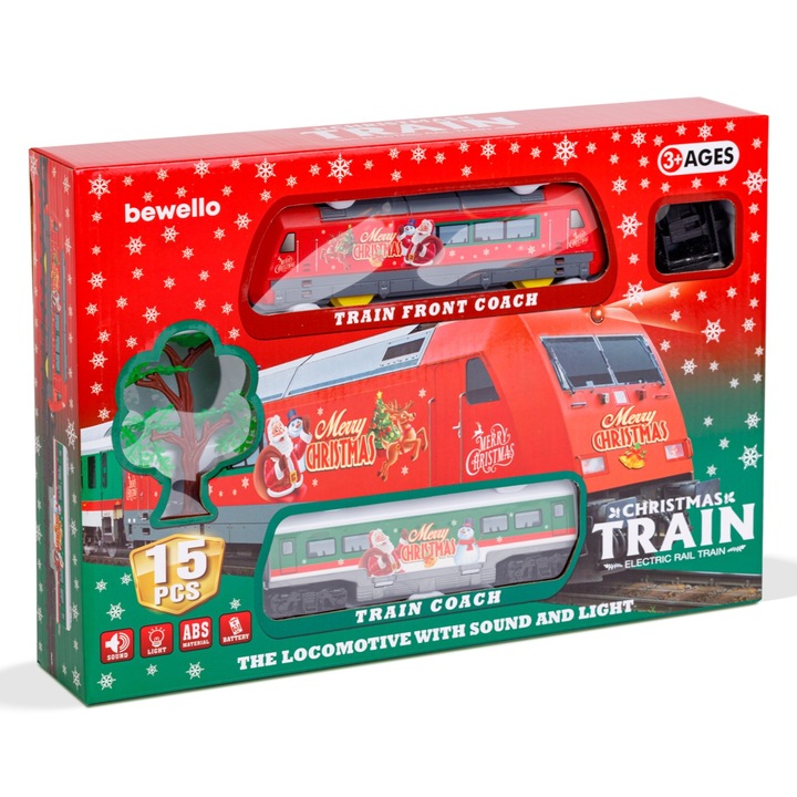 Bewello Christmas Train elemes, világító és hangot adó kisvasút, karácsonyi vonat szett