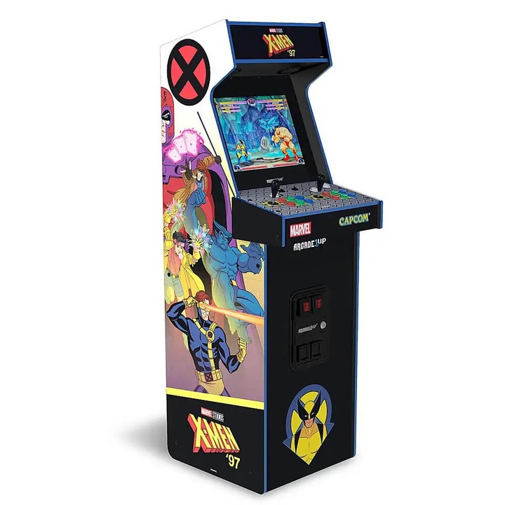 Вертикална конзола 8 игри ARCADE1UP, Marvel vs. Capcom 2: X-Men '97, H 156 cm, 17-инчов цветен дисплей, Marquee осветление, външен високоговорител, регулируема сила на звука, защита срещу преобръщане, аркадни контроли с реално усещане, многоцветни