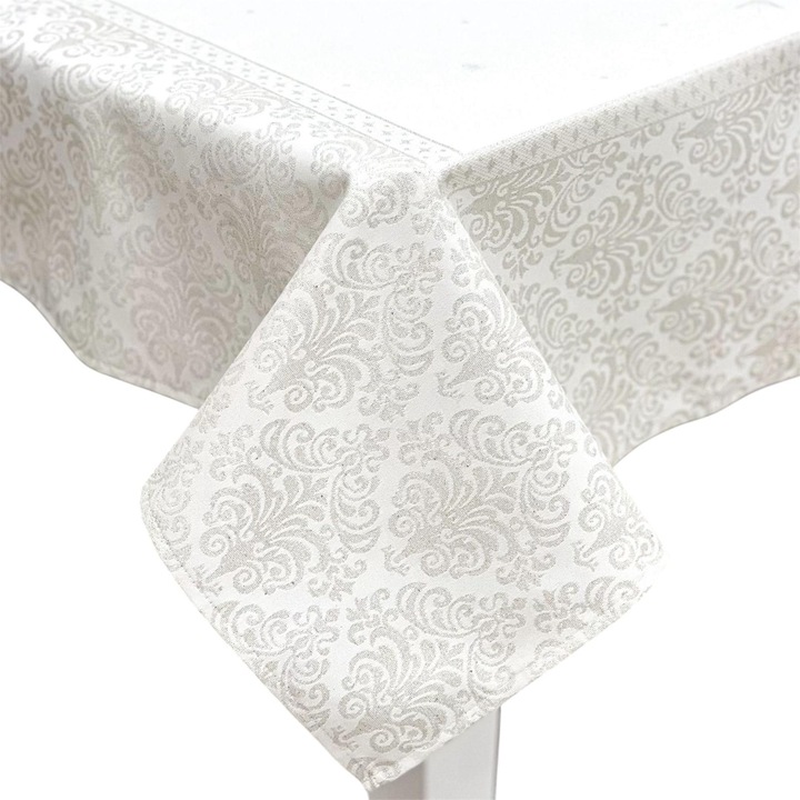 Fata de masa festiva, argintie, in stil baroc, 96x100 cm