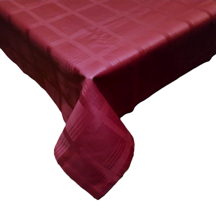 Fata de masa din damasc, 120 x 120 cm, Casa Bucuriei, grena, bumbac 100%