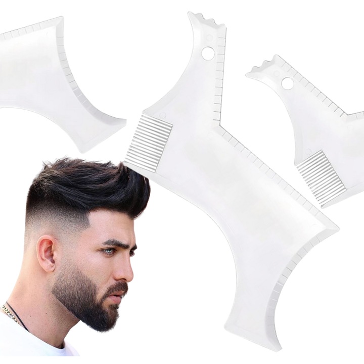 Pieptene Contur Barba si Mustata GYB, Sablon pentru Barba si Mustata, Stilizare, Modelare si Ingrijire Barba, Mustata, Perciuni, Contur si Linii fixe, Transparent