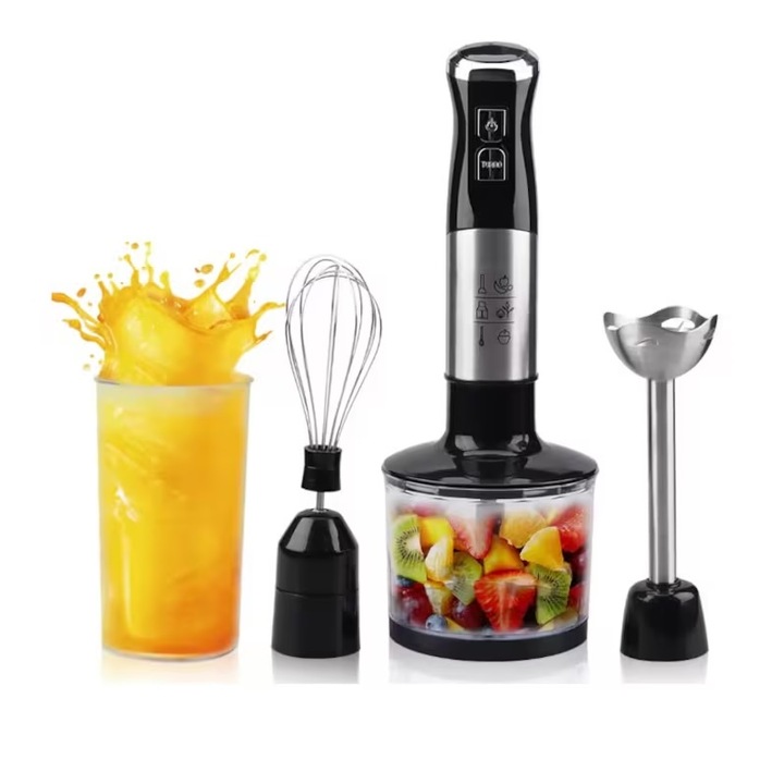 Вертикален блендер 4 в 1 Hoffmans 1000W, 21 скорости, Smart Blender функция, Мултифункционален, Меден мотор, Черен/Неръждаема стомана