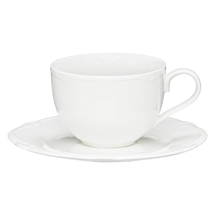 Set servire ceai sau cafea, 12 piese, 6 persoane, portelan, alb, AMBITION Pola