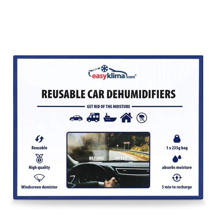 EasyKlima dezumidificator auto, Absorbant de umiditate auto reutilizabil, x1 sac pentru a elimina umezeala din masina ta