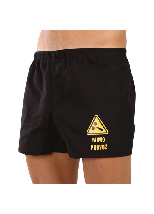 Pantaloni scurti barbati Nedeto, bumbac, negru, croiala clasica, detaliu amuzant