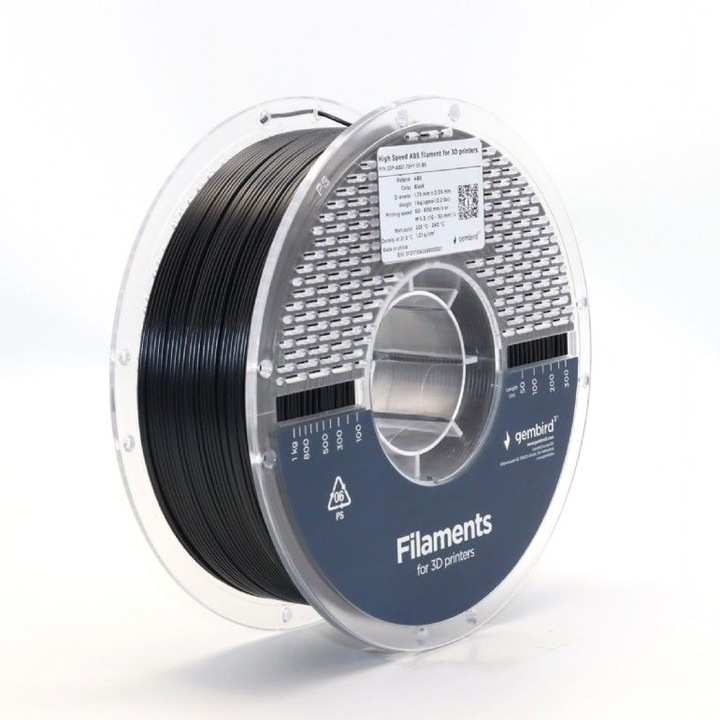 Filament ABS 3D Gembird 1,75mm 1kg, negru