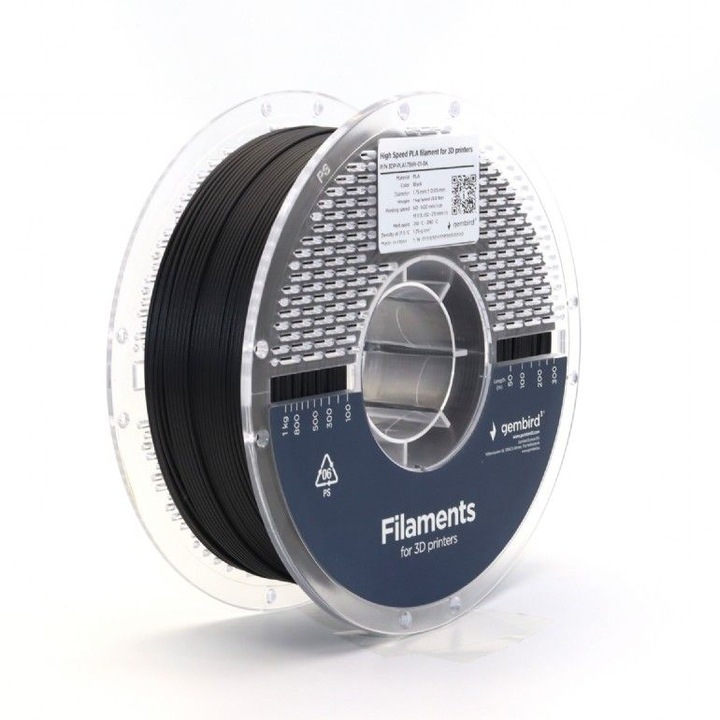 Gembird 3DP-PLA1.75HY-01-BK nagy sebességű PLA filament fekete 1, 75mm 1kg 330m
