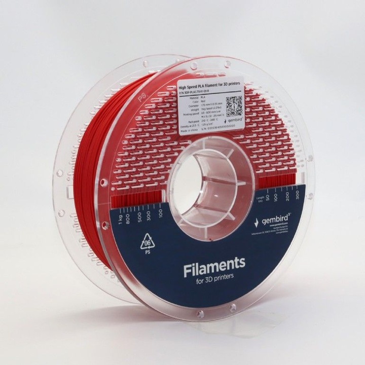 Gembird 3DP-PLA1.75HY-01-R nagy sebességű PLA filament piros 1, 75mm 1kg 330m