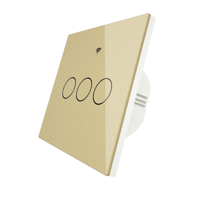 Intelligens fénykapcsoló, üveglappal, Wifi, 10 A, három csatornás, arany, nulla
