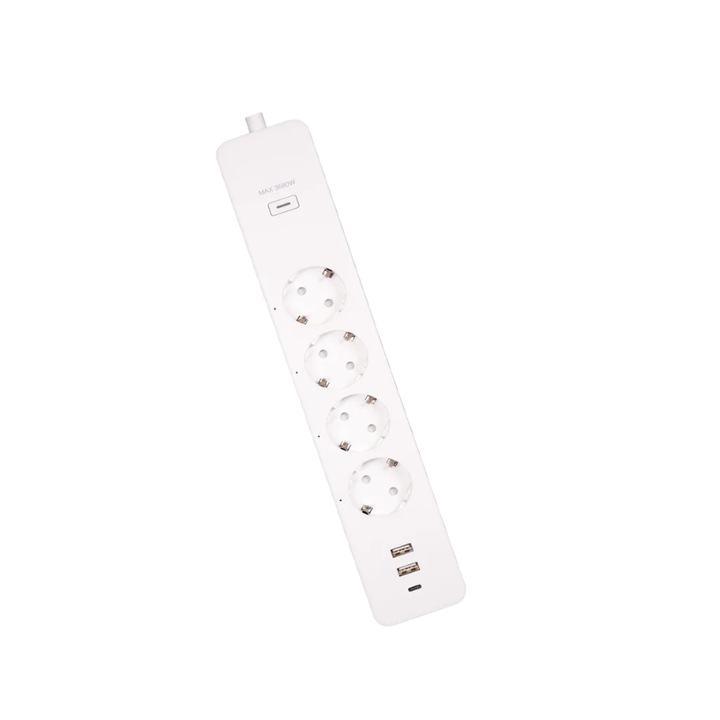 Priza inteligenta, Moes, WiFi, Cu 4 prize si USB, Alb