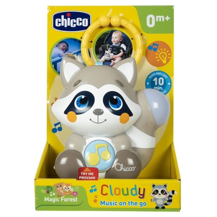 Lampa de noapte si jucarie de carucior Chicco, 3 melodii, alb, 146x217mm