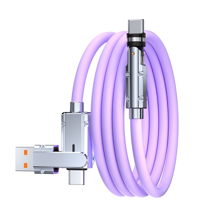 Cablu de incarcare 2-in-1, BOMSTOM, USB A la USB C, 100W, 1m, Violet