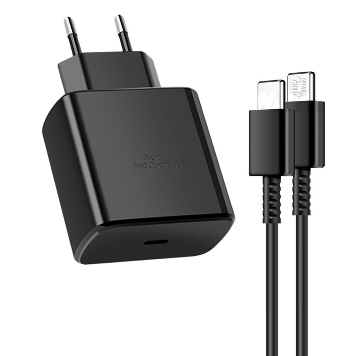 Bързо зарядно устройство, 45W, европейски адаптер за пътуване, USB-C кабел, двойна защита, Samsung Galaxy S23 Ultra/S23/S23+/S24/S24+/S24Ultra/S22+/S22 Ultra, iPad Pro/Macbook/iPhone15/iPhone16