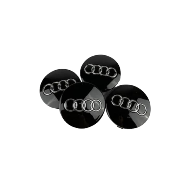 Set 4 capacele roti, pentru gaura centrala, pentru jante de aliaj Audi, diametru exterior 60 mm, negru