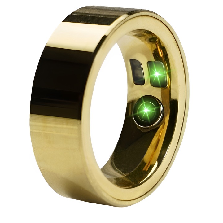 Inel Inteligent pentru Monitorizarea Fitness-ului si Somnului, Monitorizare Precisa a Pedometrului, Inimii, Temperaturii, Aplicatie pentru iOS si Android R9（Aur Galben 001, Marimea10）