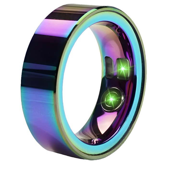 Inel Inteligent pentru Monitorizarea Fitness-ului si Somnului, Monitorizare Precisa a Pedometrului, Inimii, Temperaturii, Aplicatie pentru iOS si Android R9（Multicolor 001, Marime10）