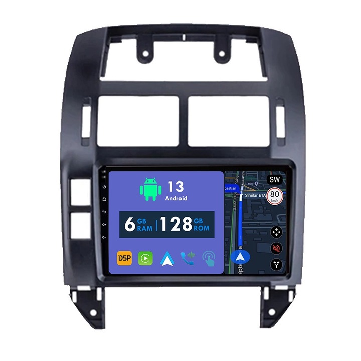 GPS navigációs rendszer CarPlay rádió Volkswagen Polo Mk4 IV 4 2001 - 2009 Android Auto Stereo Bluetooth érintőképernyőhöz 6 GB RAM, 128 GB ROM