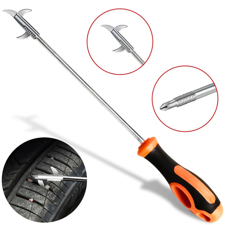 Heckermann gumiabroncs tisztító horog, 21cm, rozsdamentes acél, ergonomikus